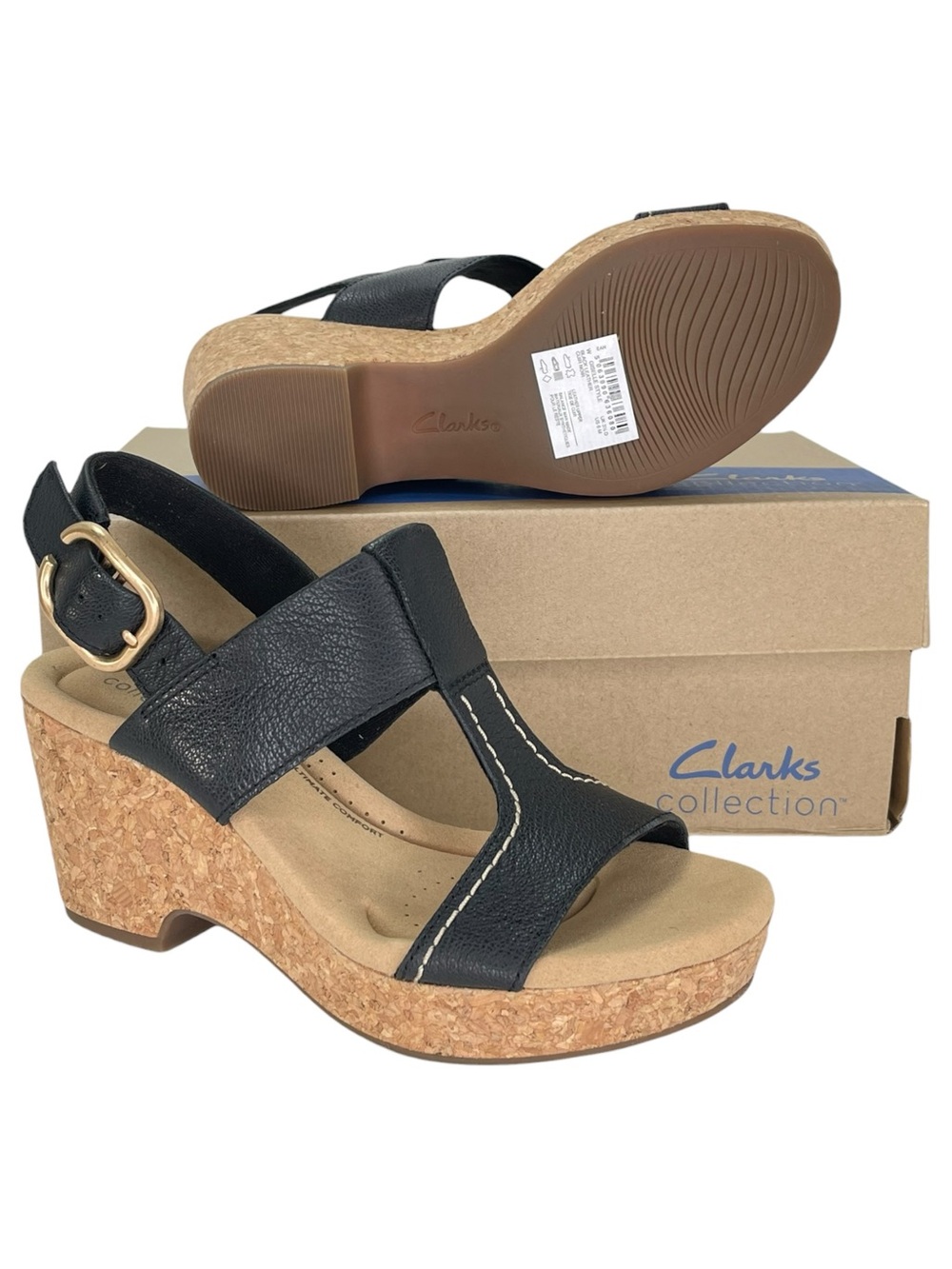 Clarks Giselle Style Black Leather Slingback Womens Platform Sandals Size 6M - Picture 11 of 12